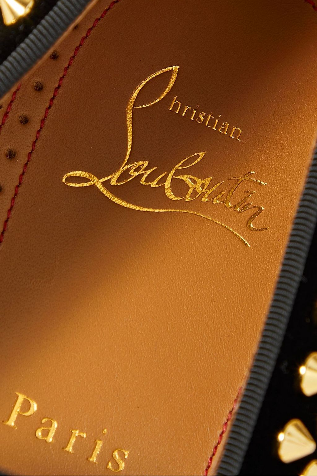 CHRISTIAN LOUBOUTIN Dandelion grosgrain-trimmed studded velvet loafers