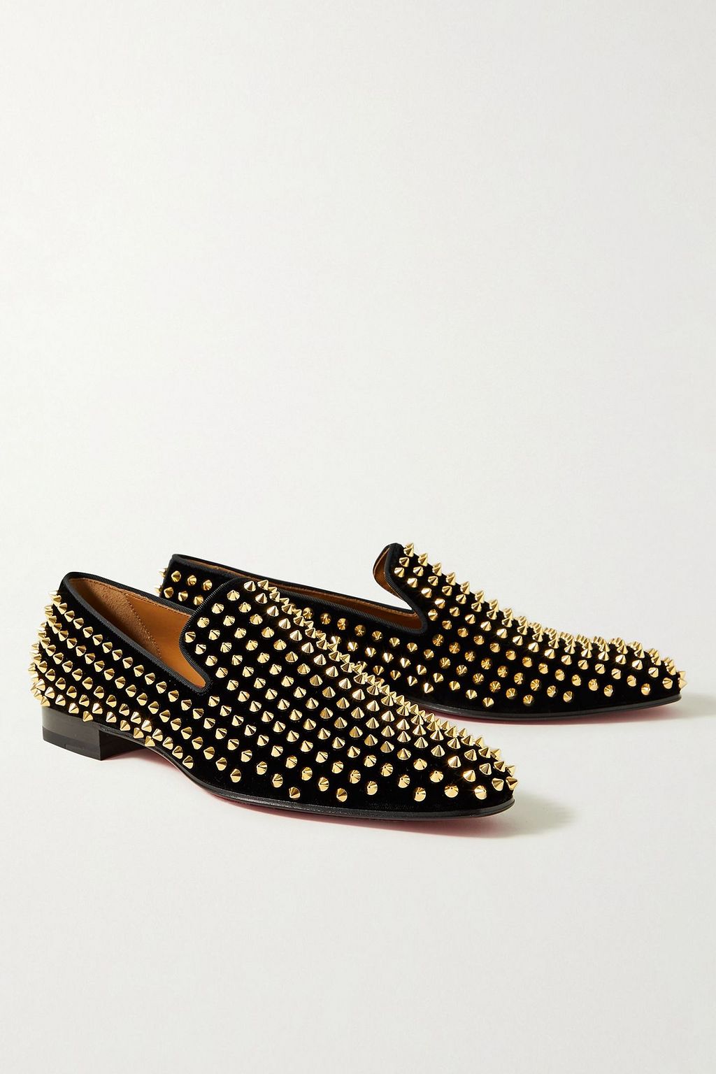 CHRISTIAN LOUBOUTIN Dandelion grosgrain-trimmed studded velvet loafers