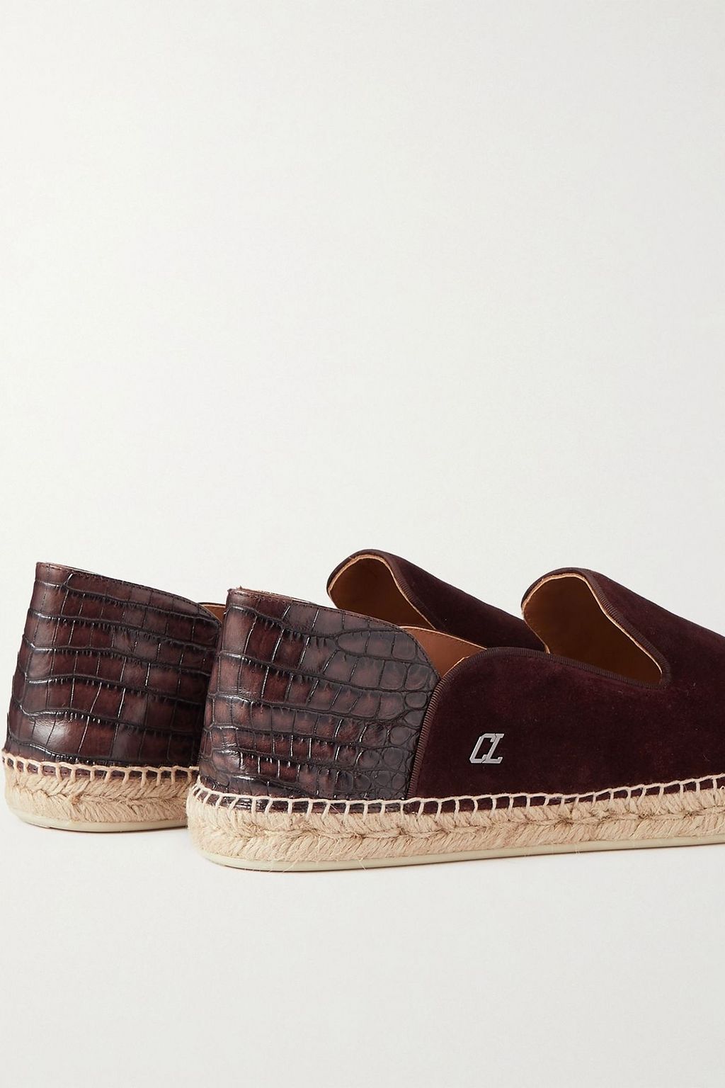 CHRISTIAN LOUBOUTIN Espadon croc-effect leather-trimmed suede collapsible-heel espadrilles