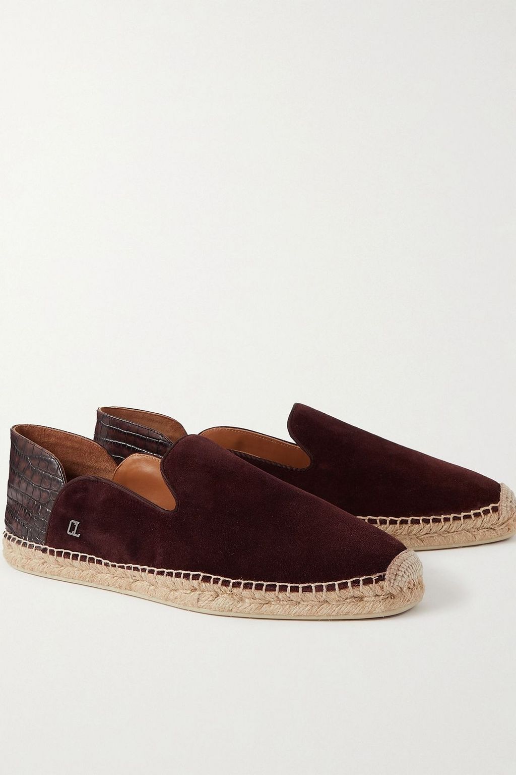 CHRISTIAN LOUBOUTIN Espadon croc-effect leather-trimmed suede collapsible-heel espadrilles