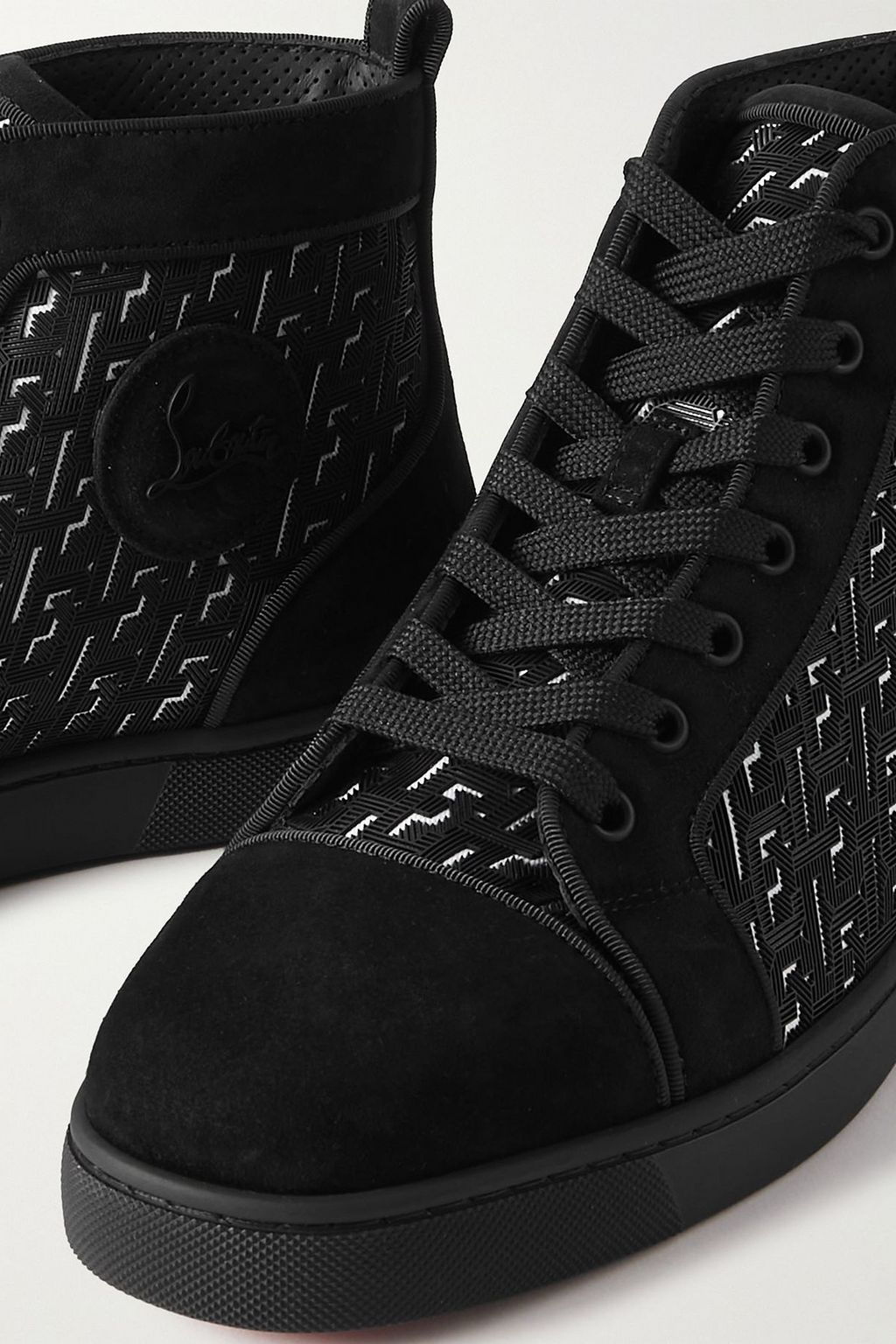 CHRISTIAN LOUBOUTIN Louis Orlato rubber-trimmed coated-canvas and suede high-top sneakers