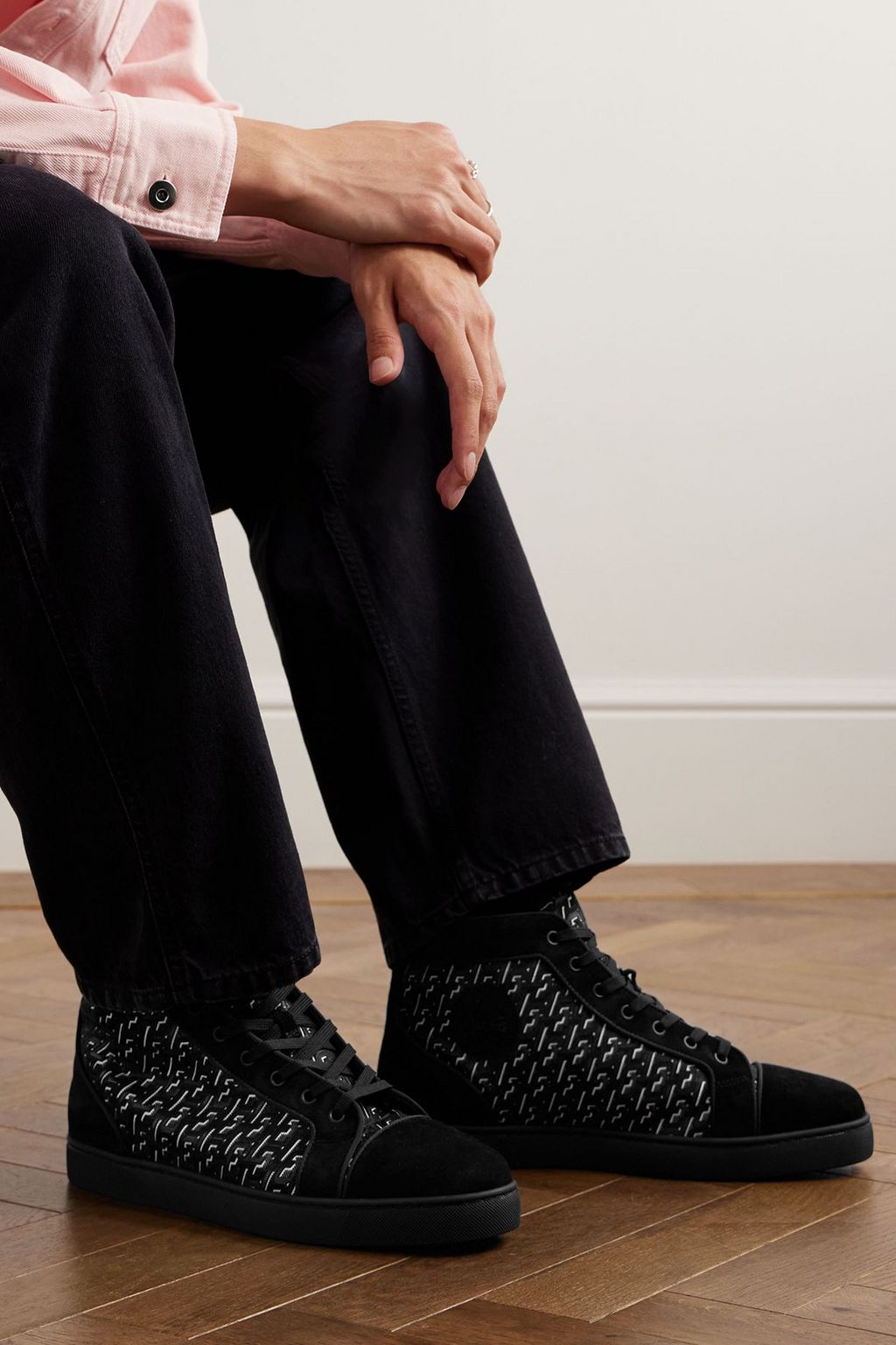 CHRISTIAN LOUBOUTIN Louis Orlato rubber-trimmed coated-canvas and suede high-top sneakers