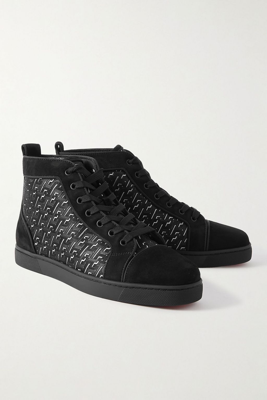 CHRISTIAN LOUBOUTIN Louis Orlato rubber-trimmed coated-canvas and suede high-top sneakers