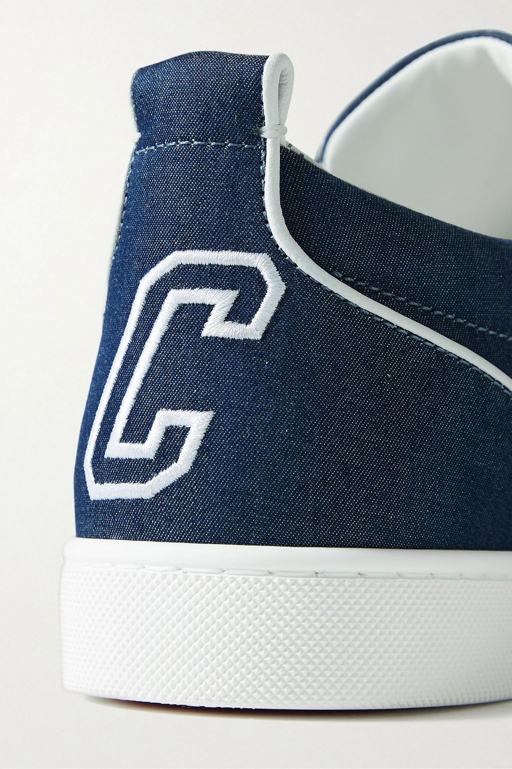 CHRISTIAN LOUBOUTIN Varsijunior leather-trimmed embroidered denim sneakers