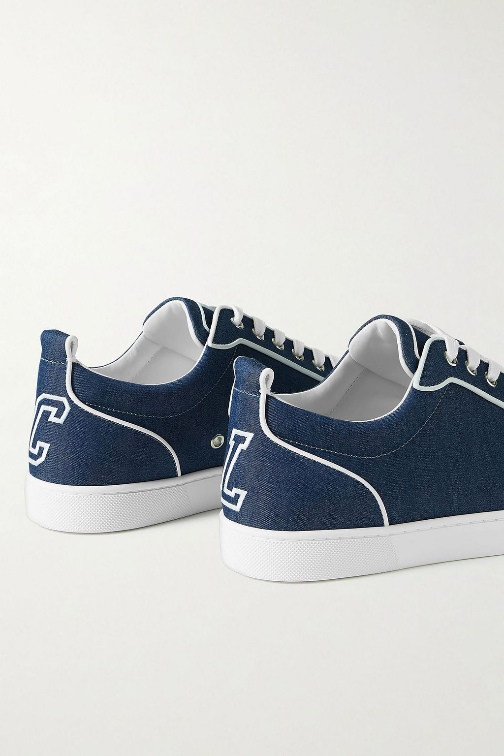 CHRISTIAN LOUBOUTIN Varsijunior leather-trimmed embroidered denim sneakers