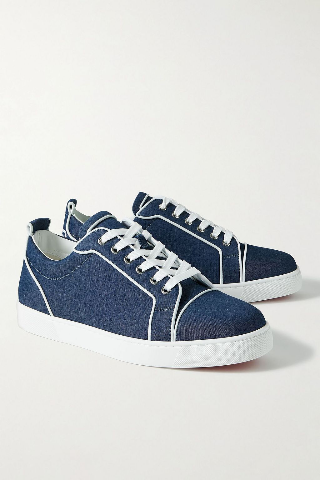 CHRISTIAN LOUBOUTIN Varsijunior leather-trimmed embroidered denim sneakers