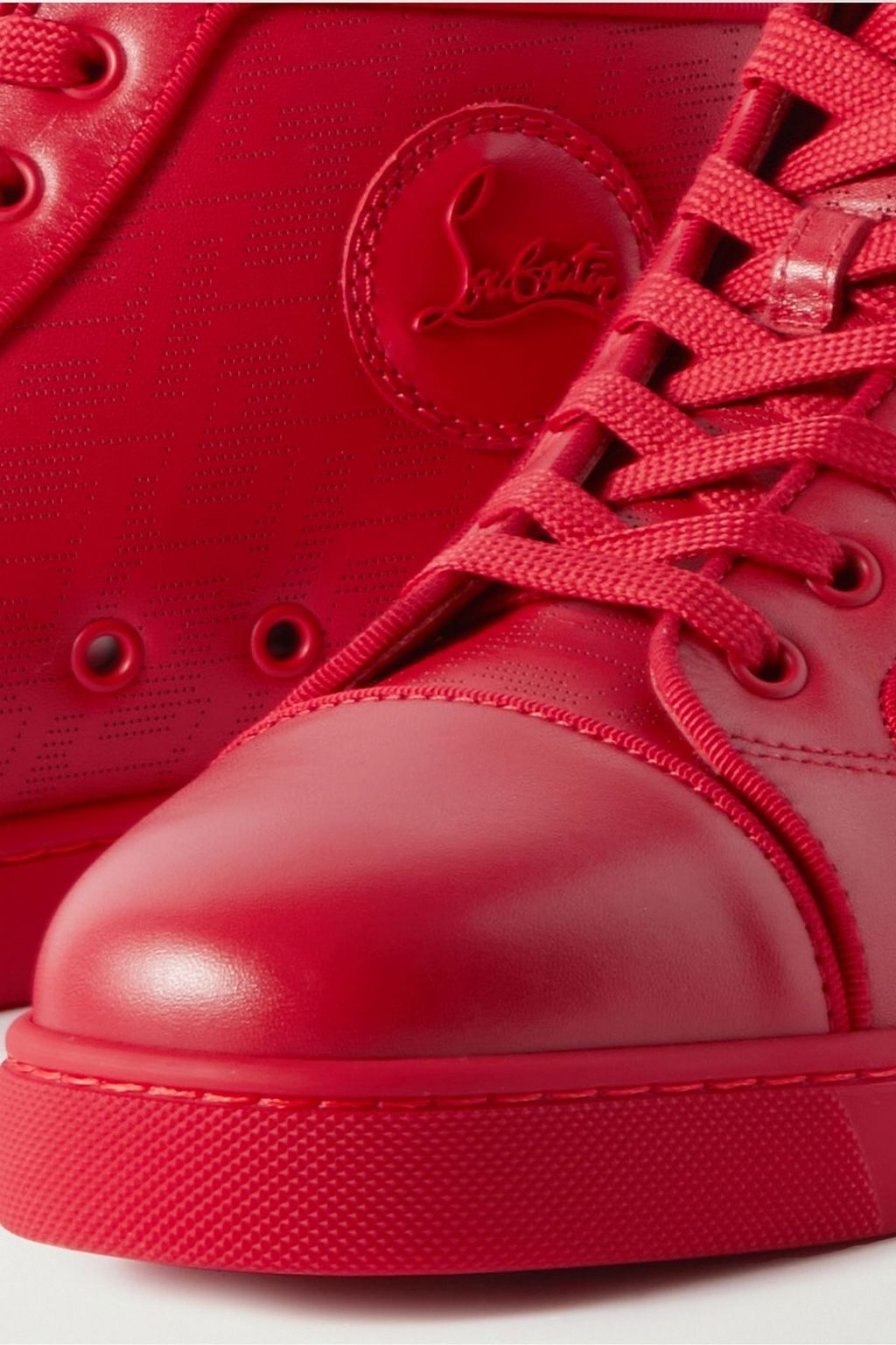 CHRISTIAN LOUBOUTIN Louis Orlato logo-embellished perforated leather high-top sneakers