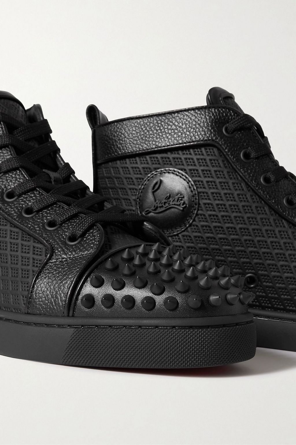 CHRISTIAN LOUBOUTIN Lou Spikes Orlato studded leather and mesh high-top sneakers