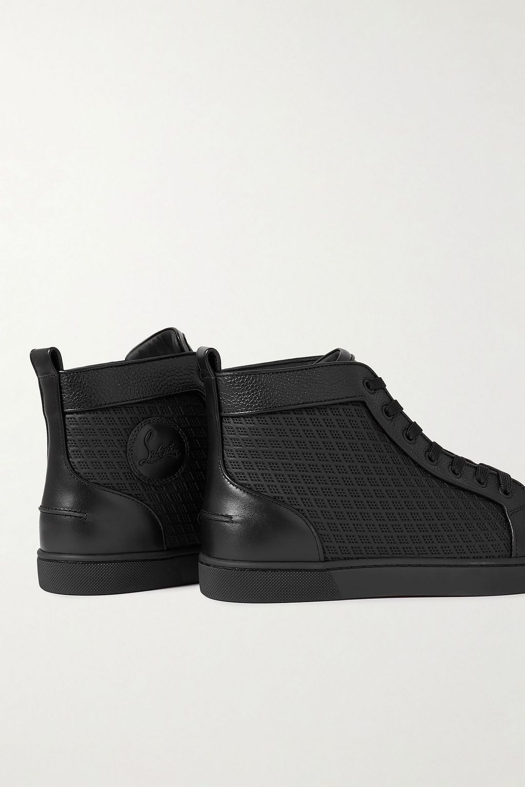 CHRISTIAN LOUBOUTIN Lou Spikes Orlato studded leather and mesh high-top sneakers