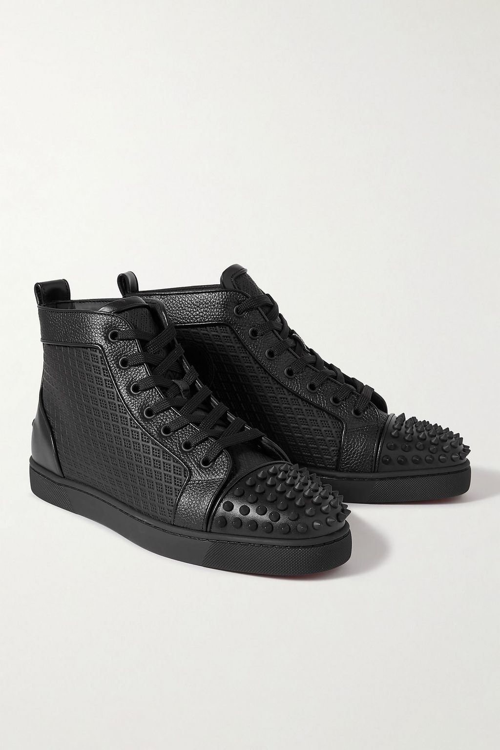 CHRISTIAN LOUBOUTIN Lou Spikes Orlato studded leather and mesh high-top sneakers