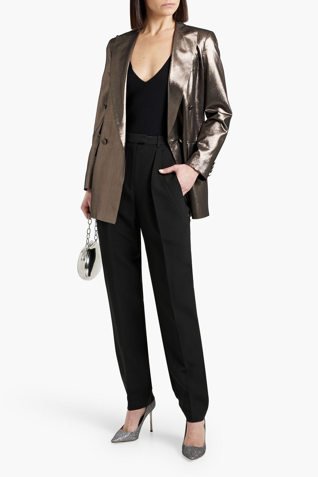 MAX MARA Edro double-breasted silk-blend lamé blazer