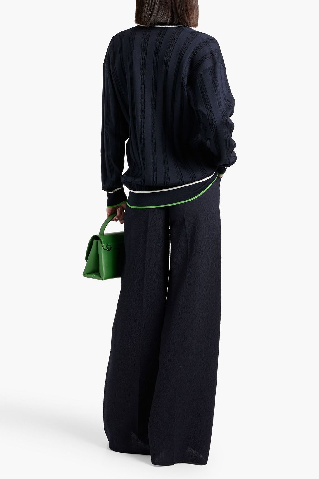 MAX MARA Cervo wool-blend seersucker wide-leg pants