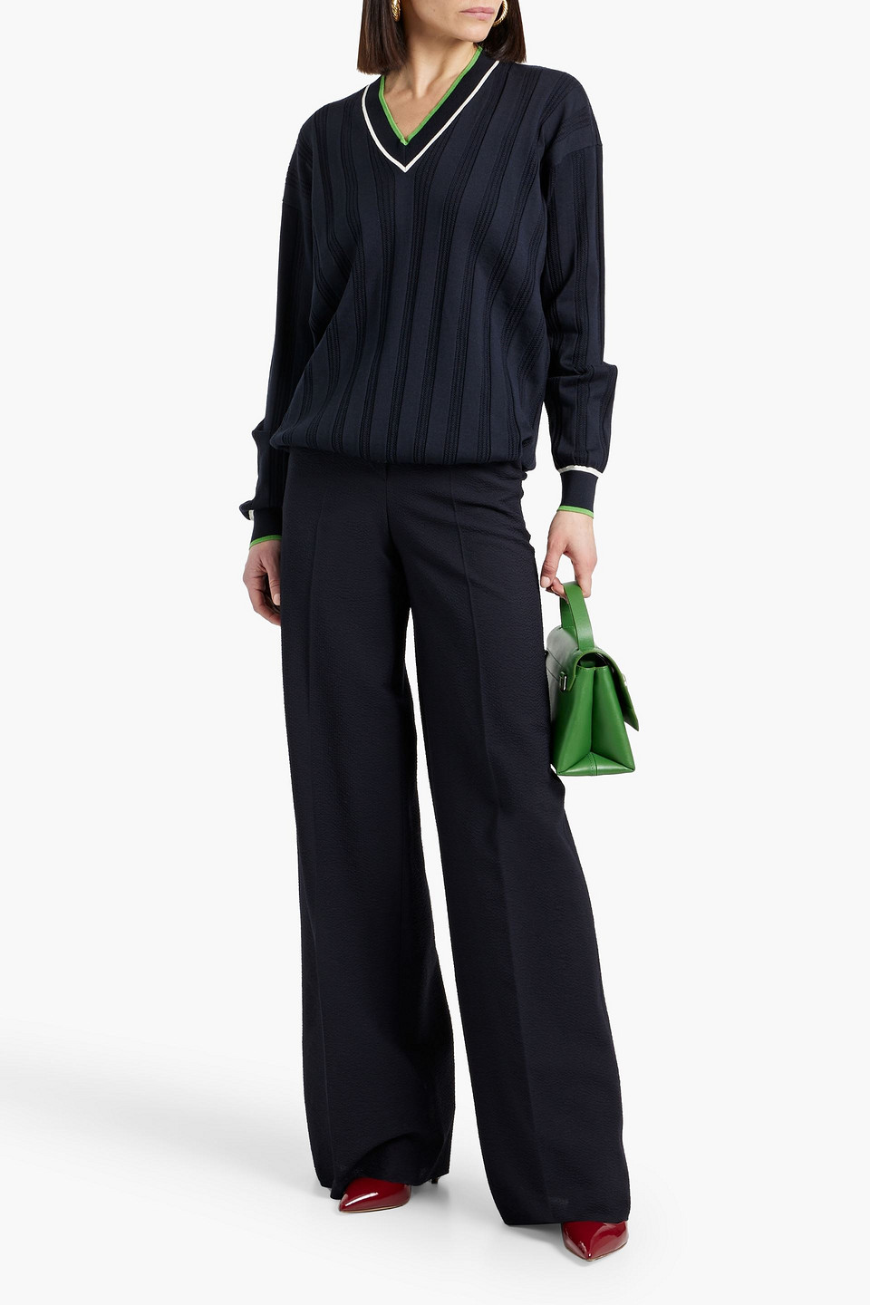Max Mara Cervo Wool-blend Seersucker Wide-leg Pants