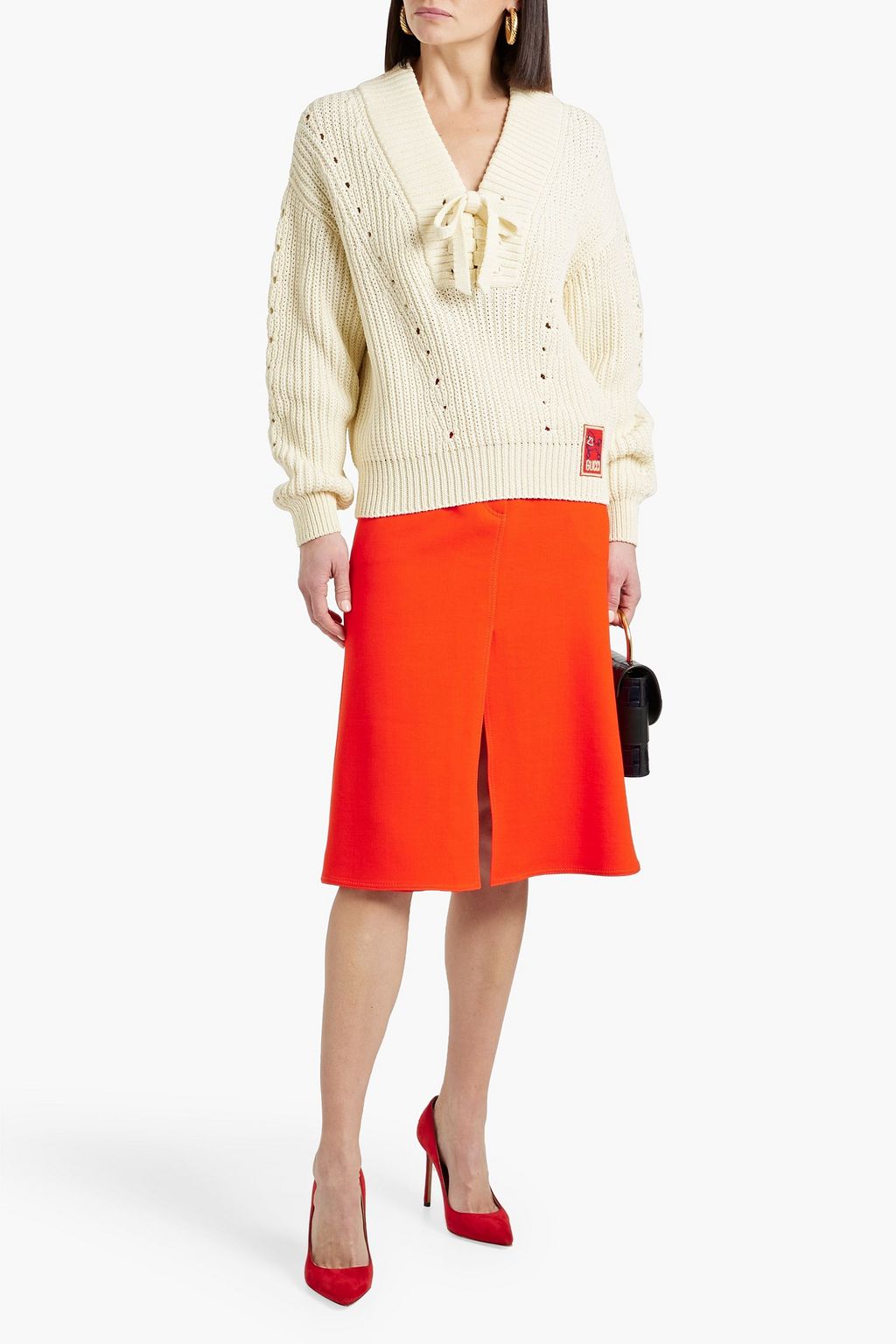 GUCCI Lace-up ribbed cotton-blend sweater