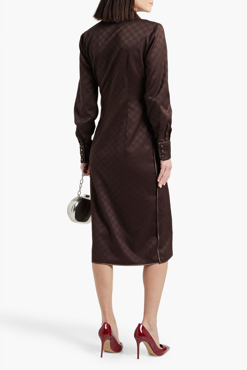 GUCCI Satin-trimmed jacquard midi shirt dress