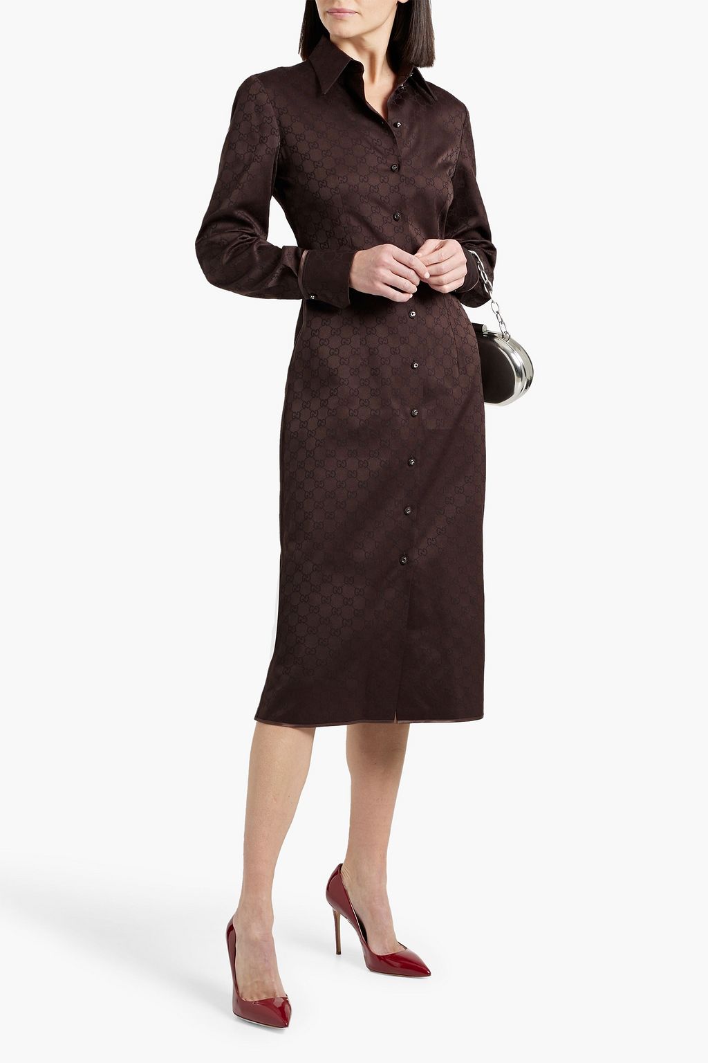 GUCCI Satin-trimmed jacquard midi shirt dress