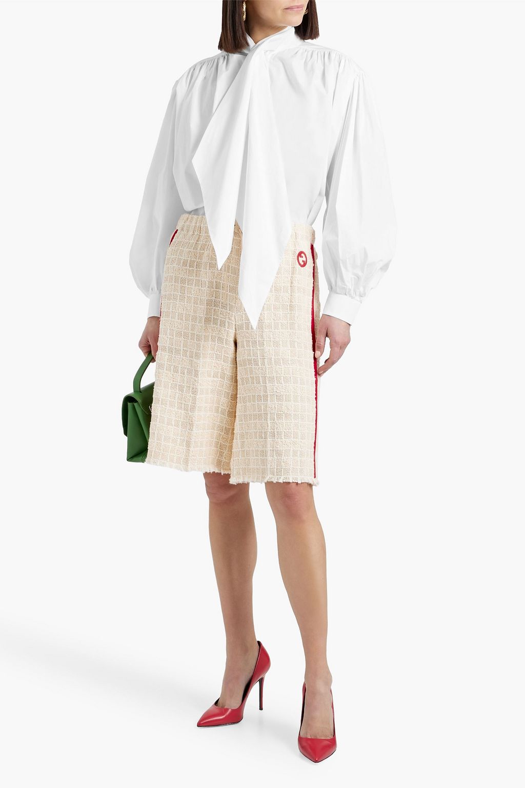 GUCCI Grosgrain-trimmed cotton-blend tweed shorts