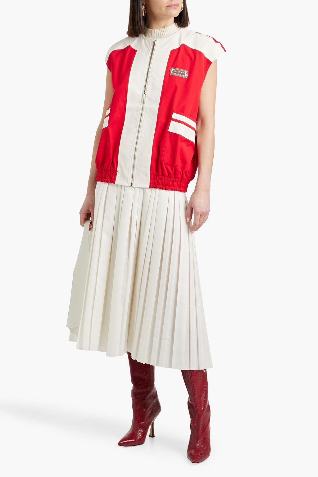 GUCCI Logo-appliquéd two-tone cotton-canvas vest