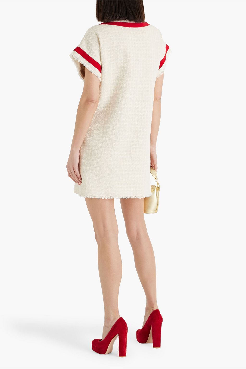GUCCI Grosgrain-trimmed cotton-blend tweed mini dress