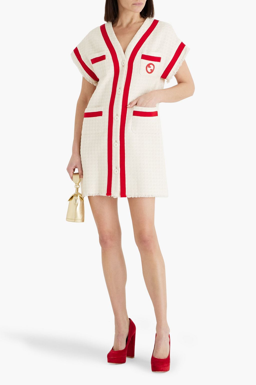GUCCI Grosgrain-trimmed cotton-blend tweed mini dress