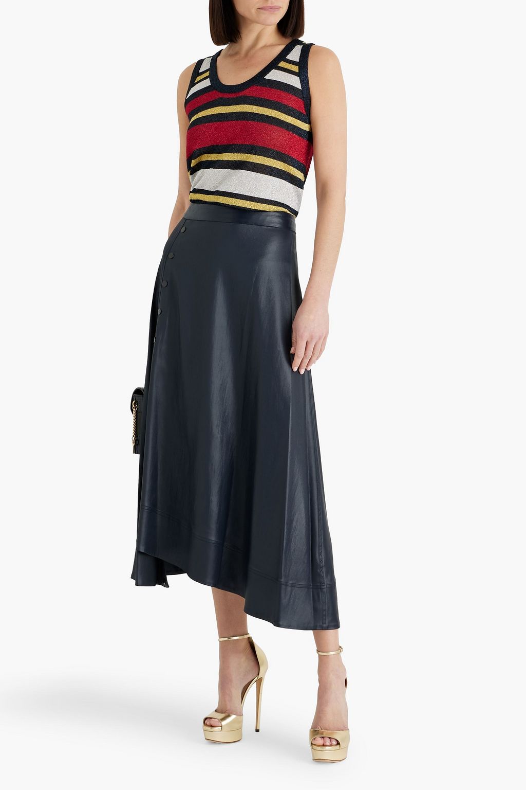 GUCCI Metallic striped stretch-knit tank