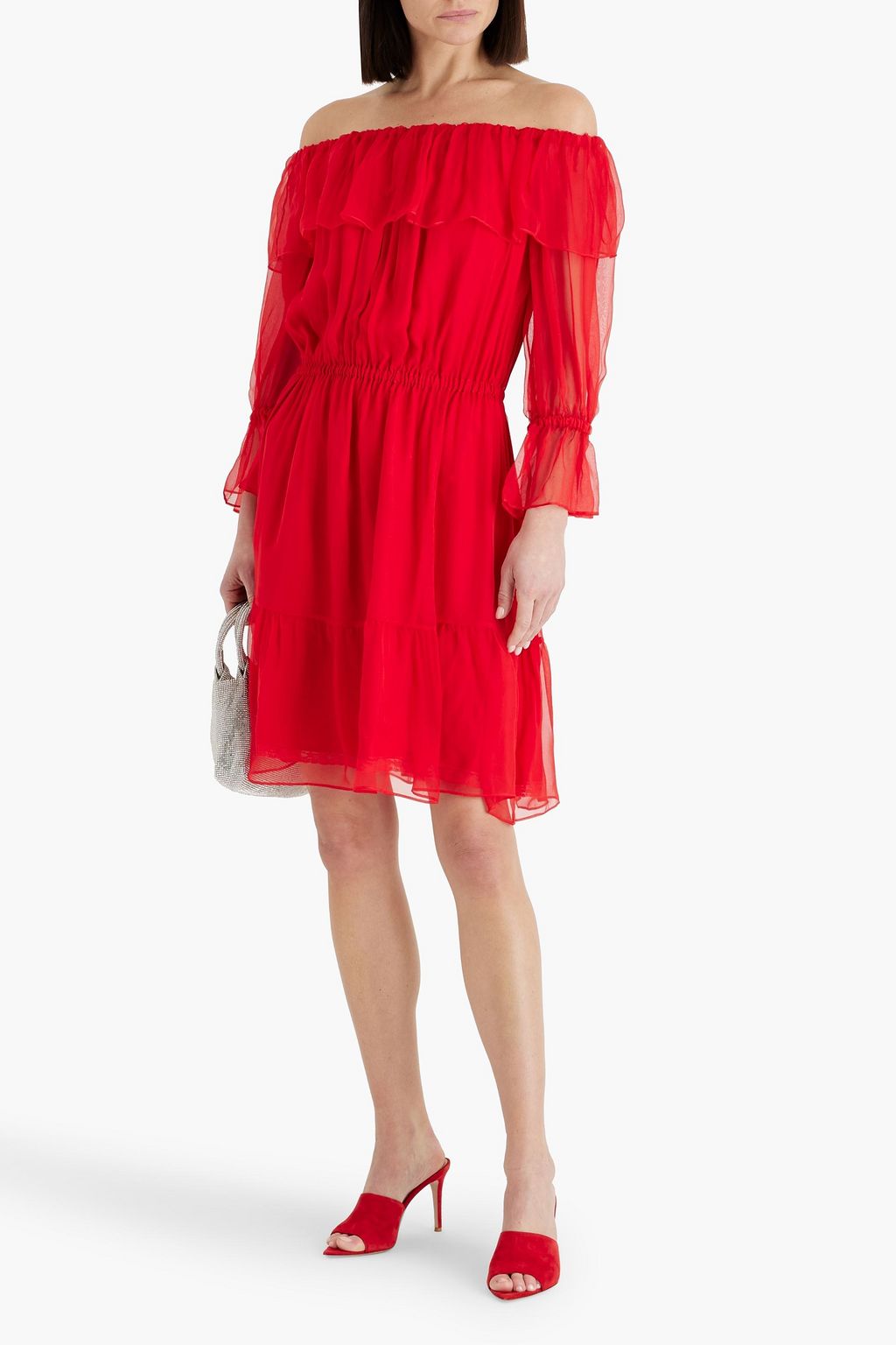 GUCCI Off-the-shoulder silk-chiffon mini dress