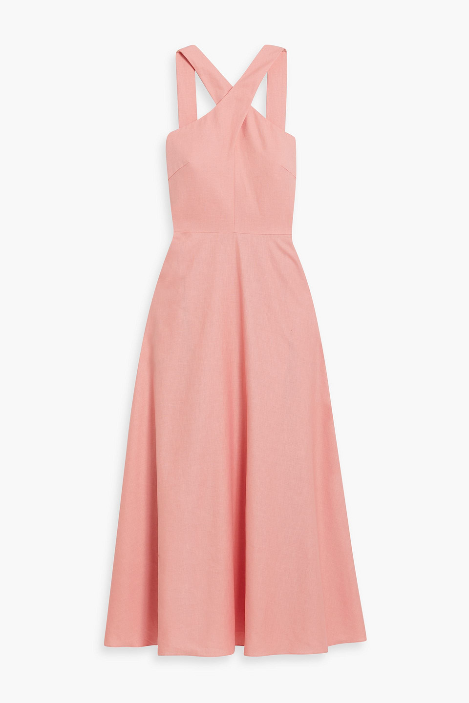 Mikael Aghal Cotton And Linen-blend Midi Dress In Antique Rose