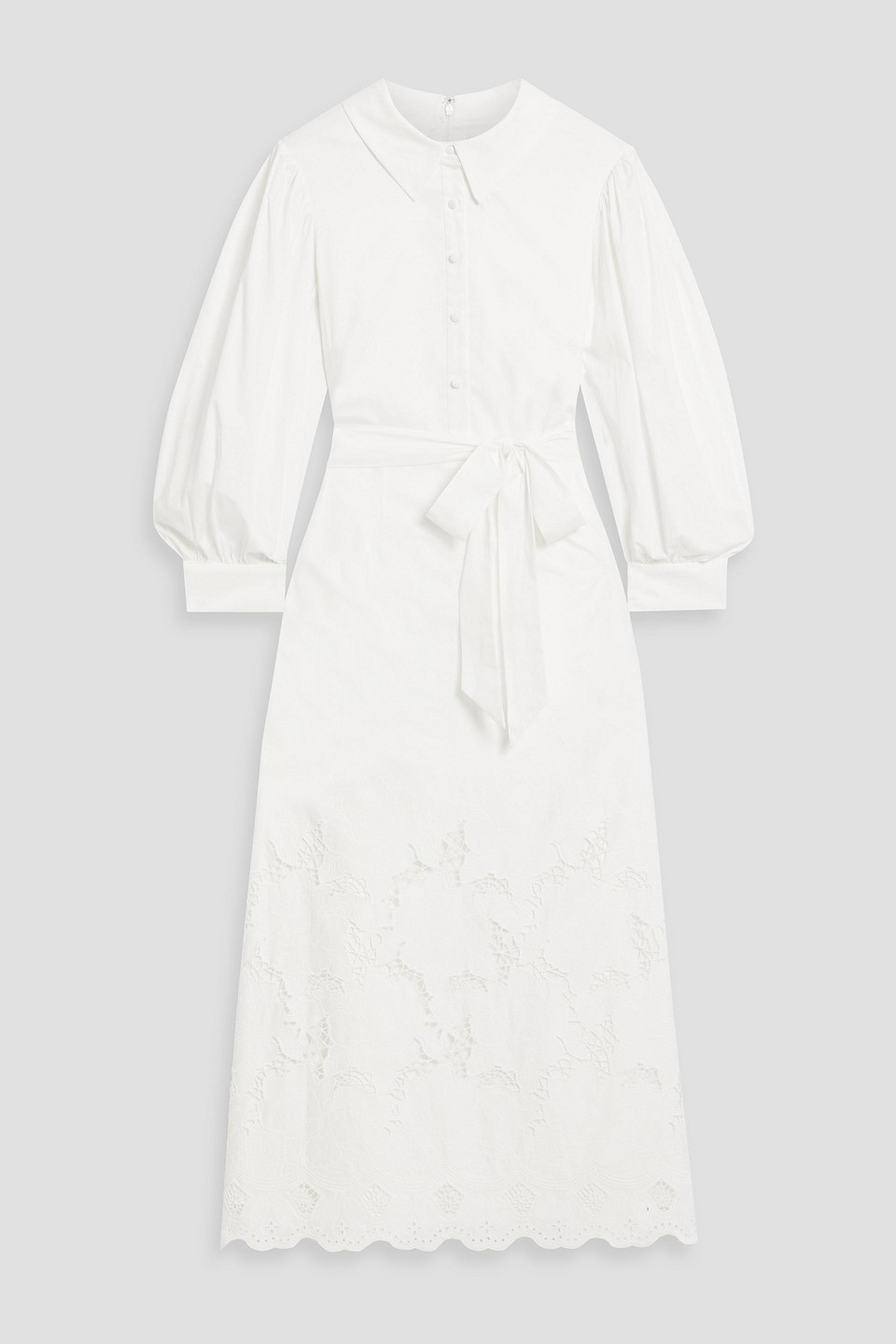 Mikael Aghal Cotton-blend Guipure Lace Midi Shirt Dress In White