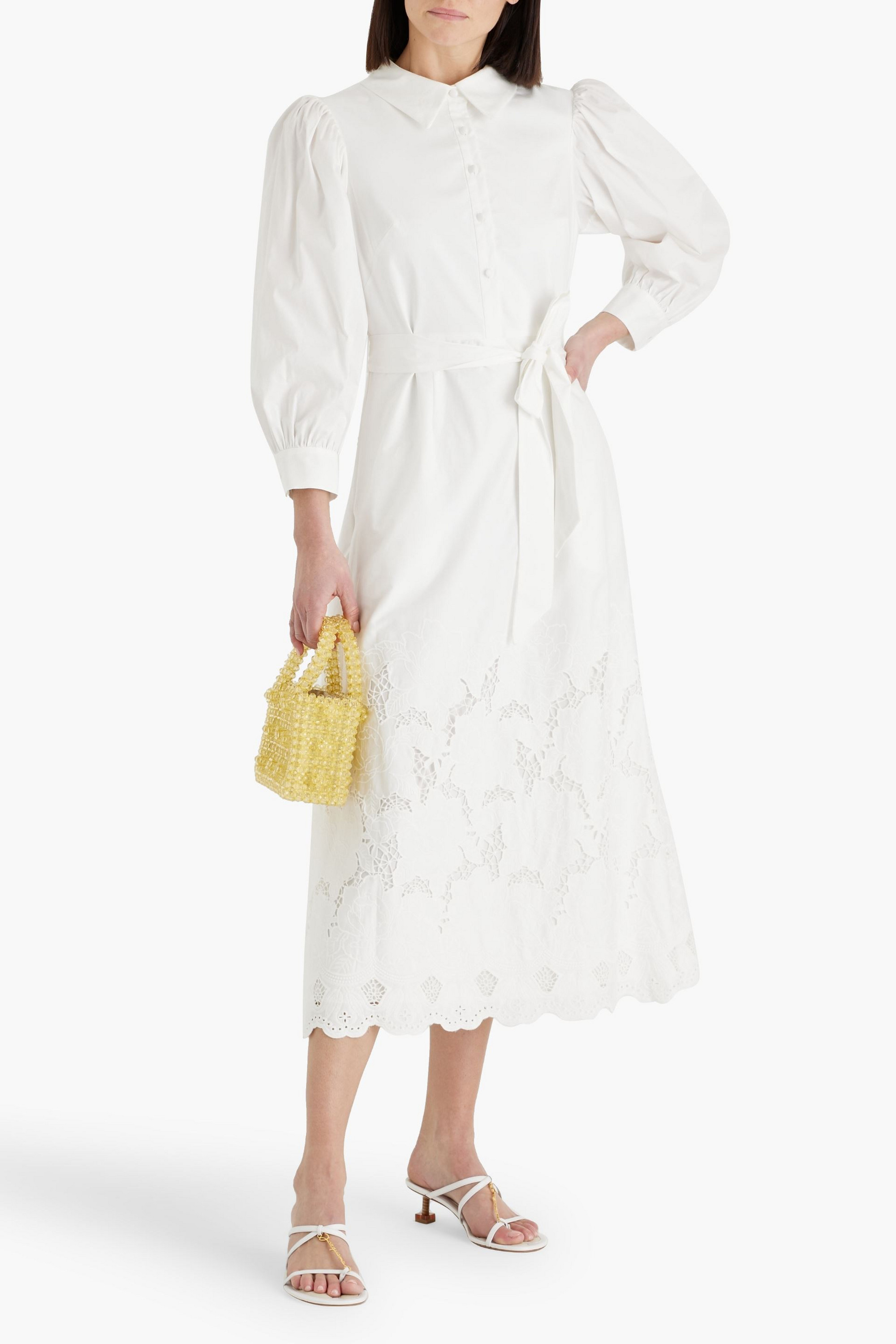 MIKAEL AGHAL Cotton-blend guipure lace midi shirt dress