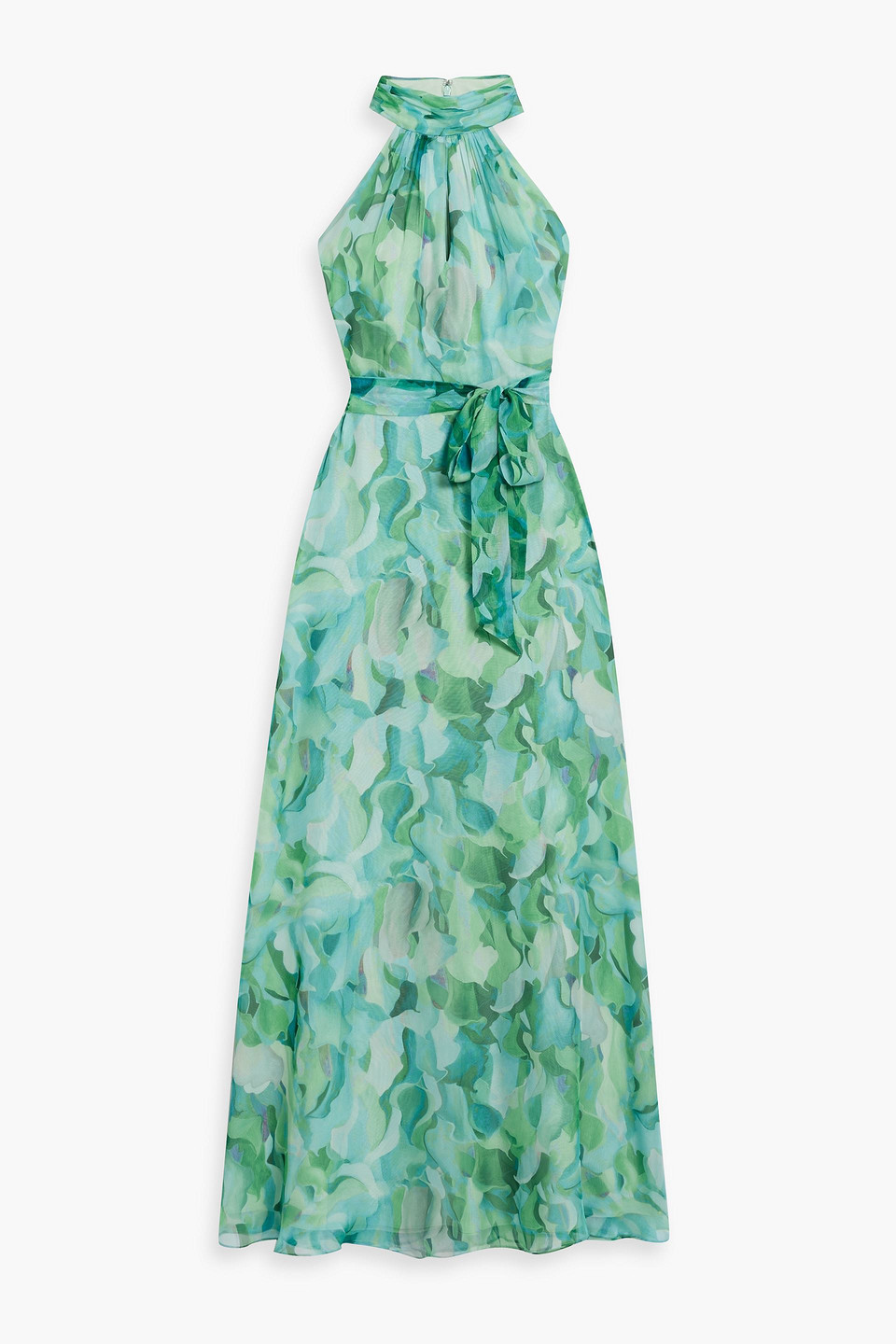 Mikael Aghal Printed Chiffon Maxi Dress In Green