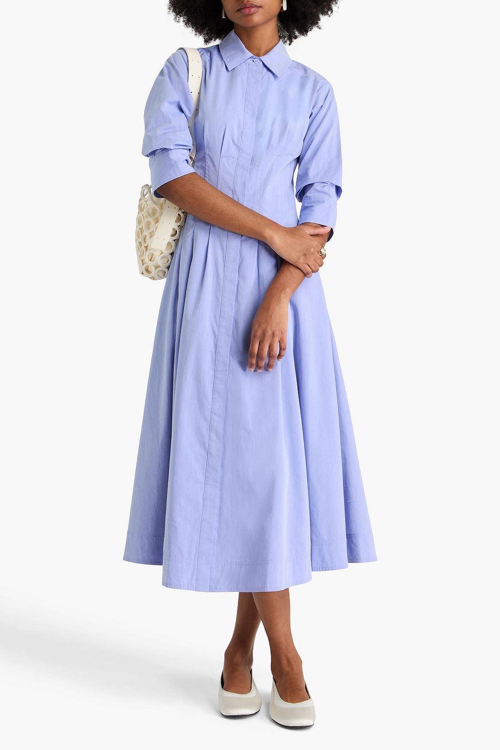 SIMKHAI Jazz pleated cotton-chambray midi shirt dress