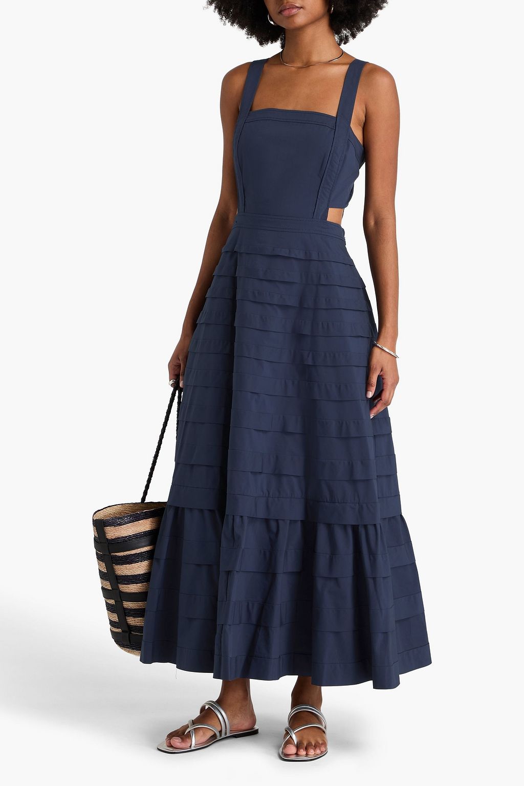 SIMKHAI Sicillia pintucked cotton-blend maxi dress