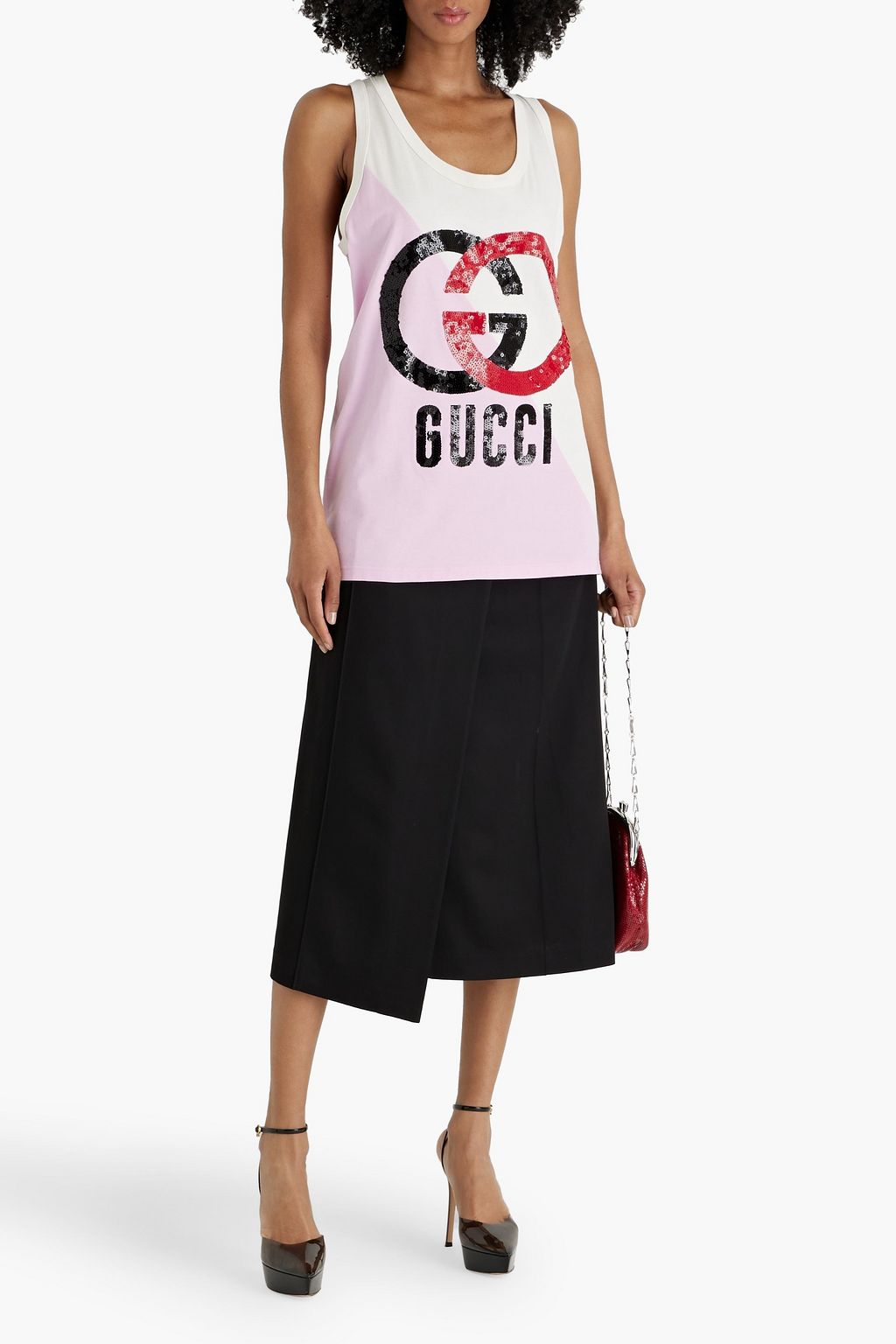GUCCI Sequin-embellished printed cotton-jersey tank