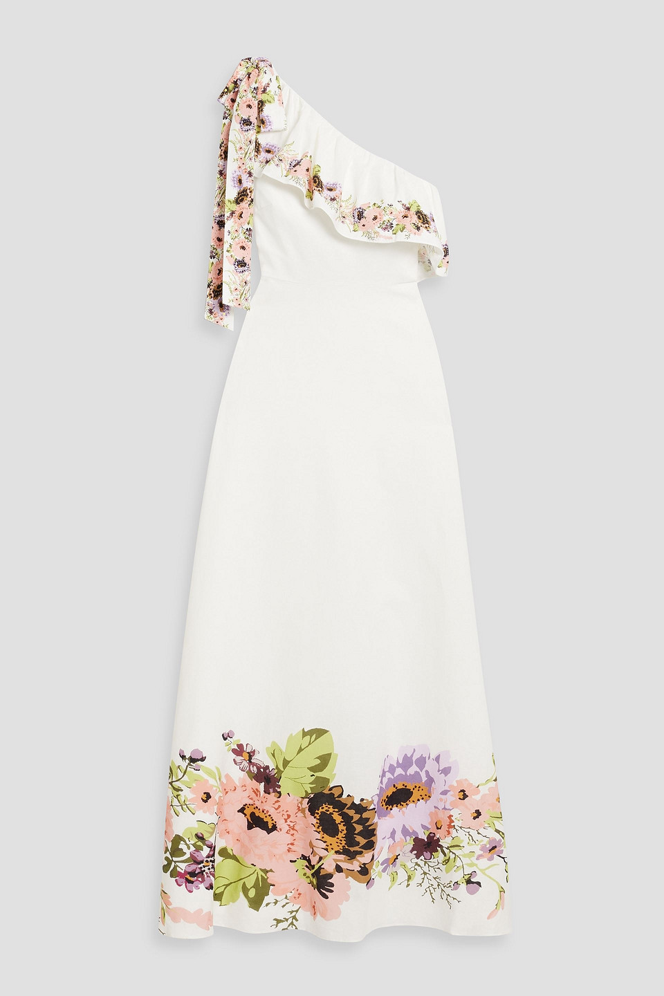 Mikael Aghal One-shoulder Floral-print Cotton And Linen-blend Maxi Dress In White