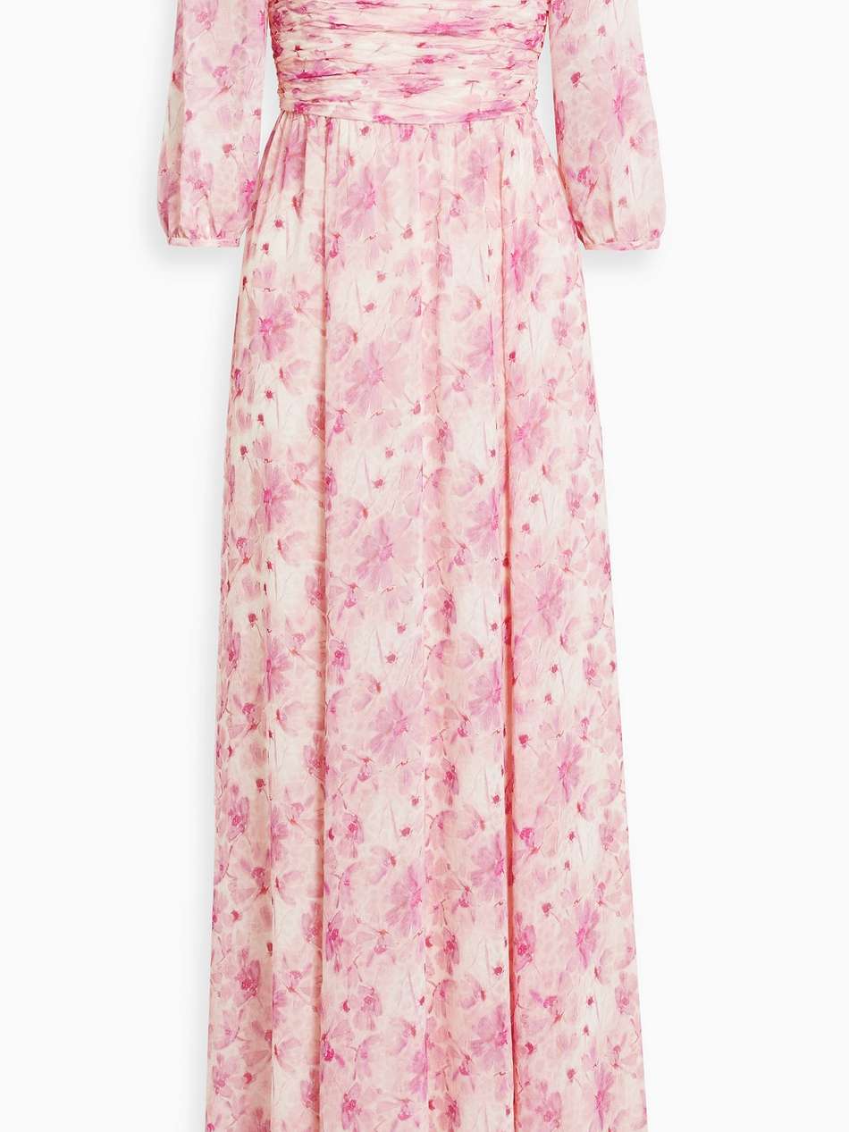 off-the-shoulder floral-print chiffon maxi dress