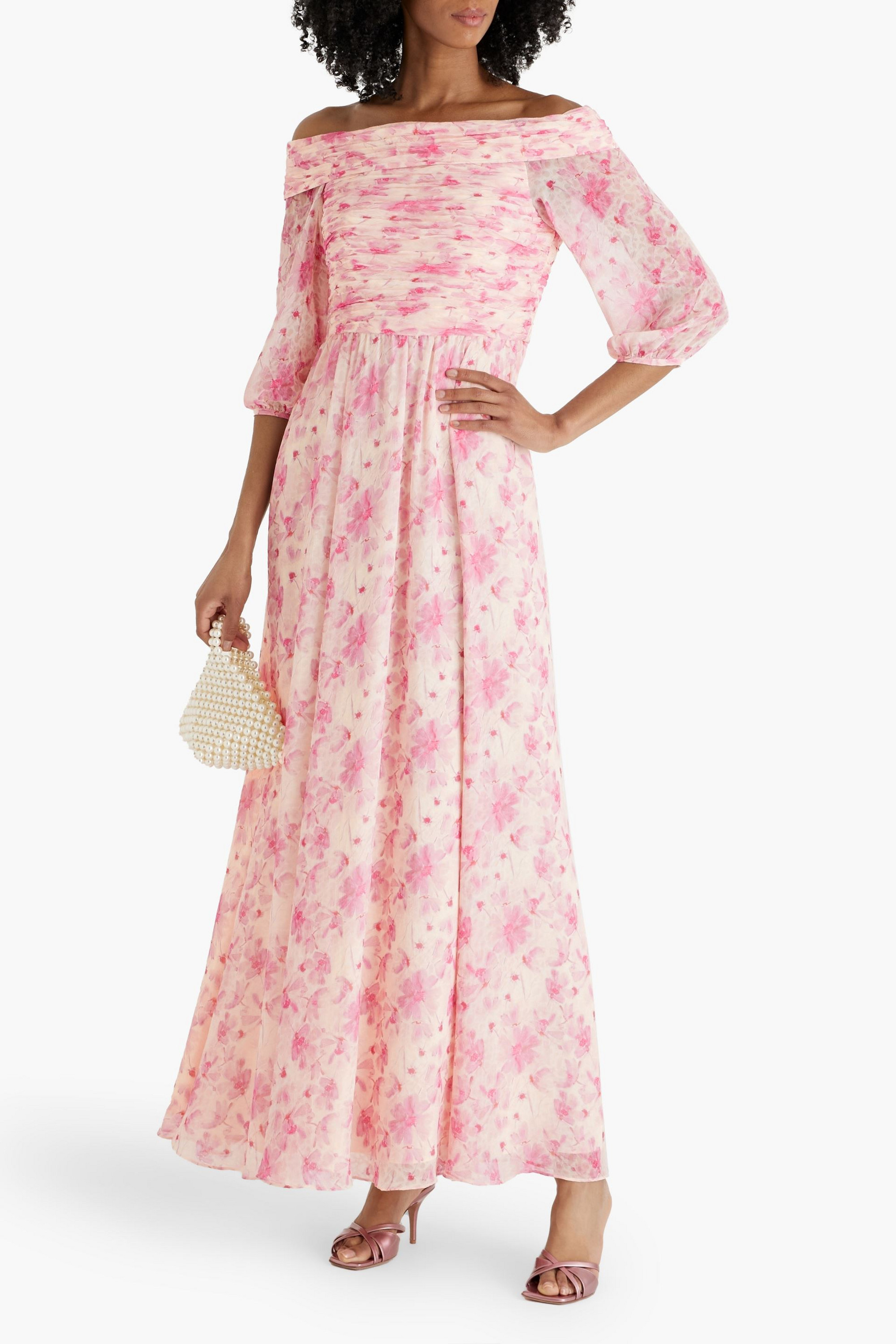 MIKAEL AGHAL Off-the-shoulder floral-print chiffon maxi dress