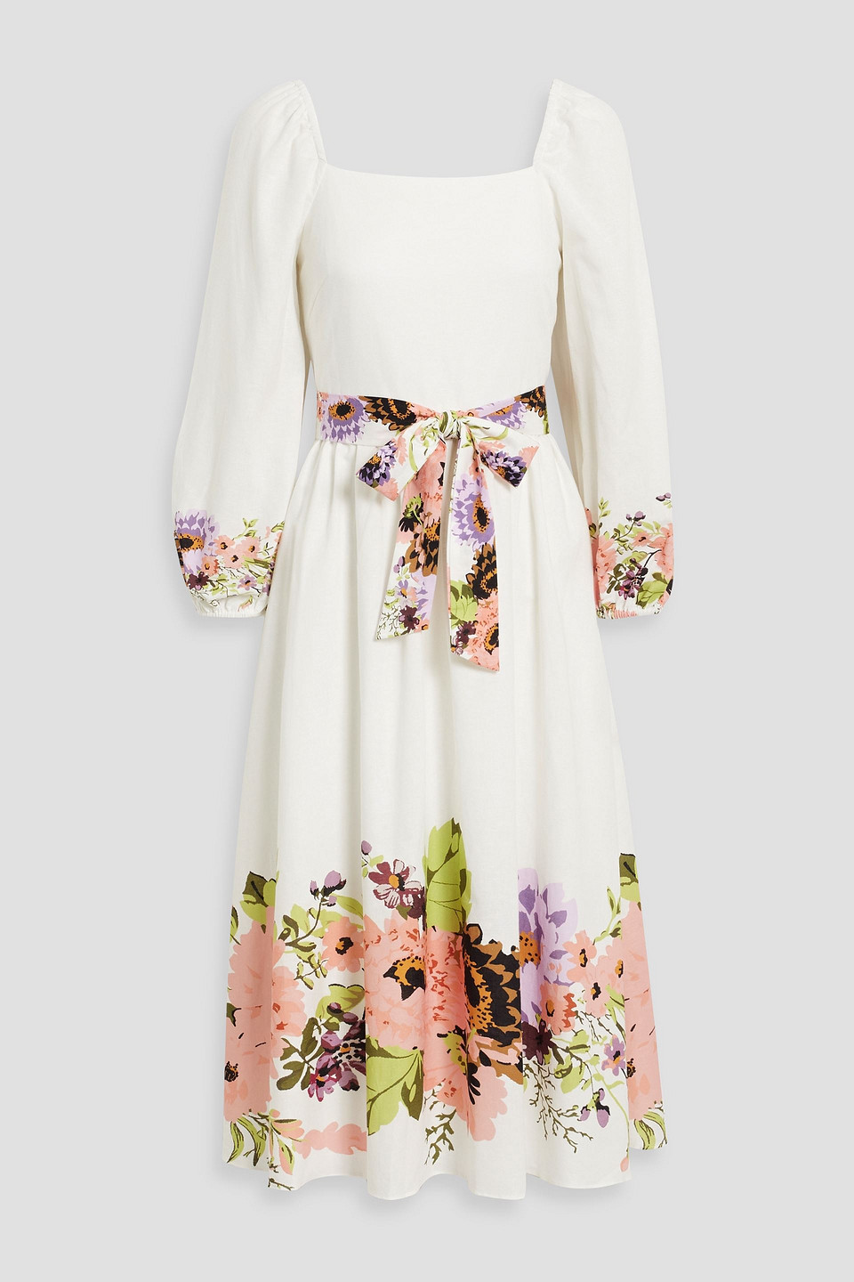 Mikael Aghal Floral-print Cotton And Linen-blend Midi Dress In White