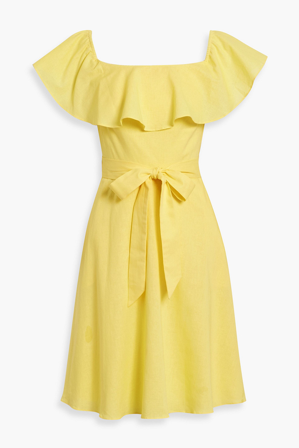 Mikael Aghal Ruffled Cotton And Linen-blend Mini Dress In Yellow