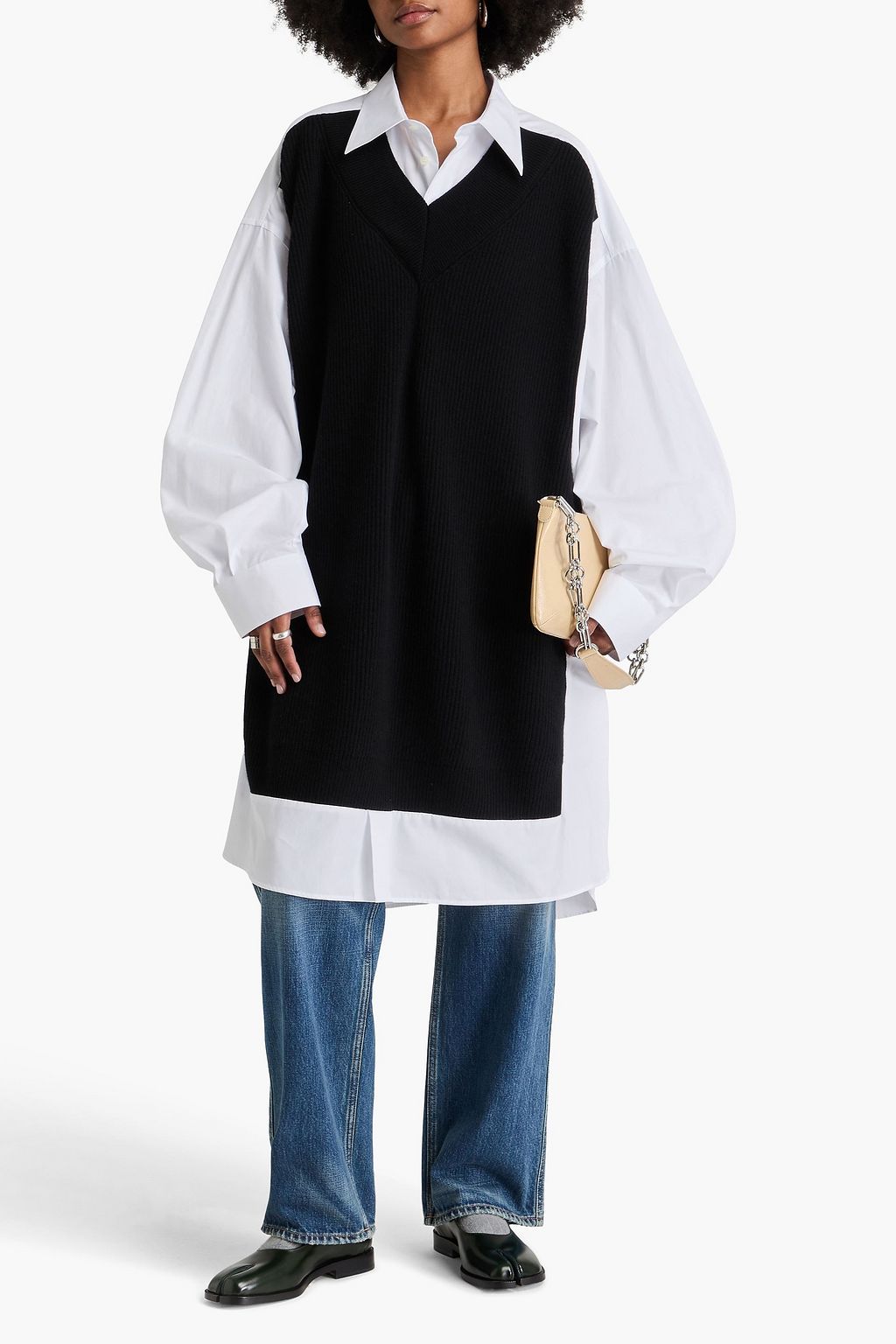 MAISON MARGIELA Ribbed wool-paneled cotton-poplin shirt