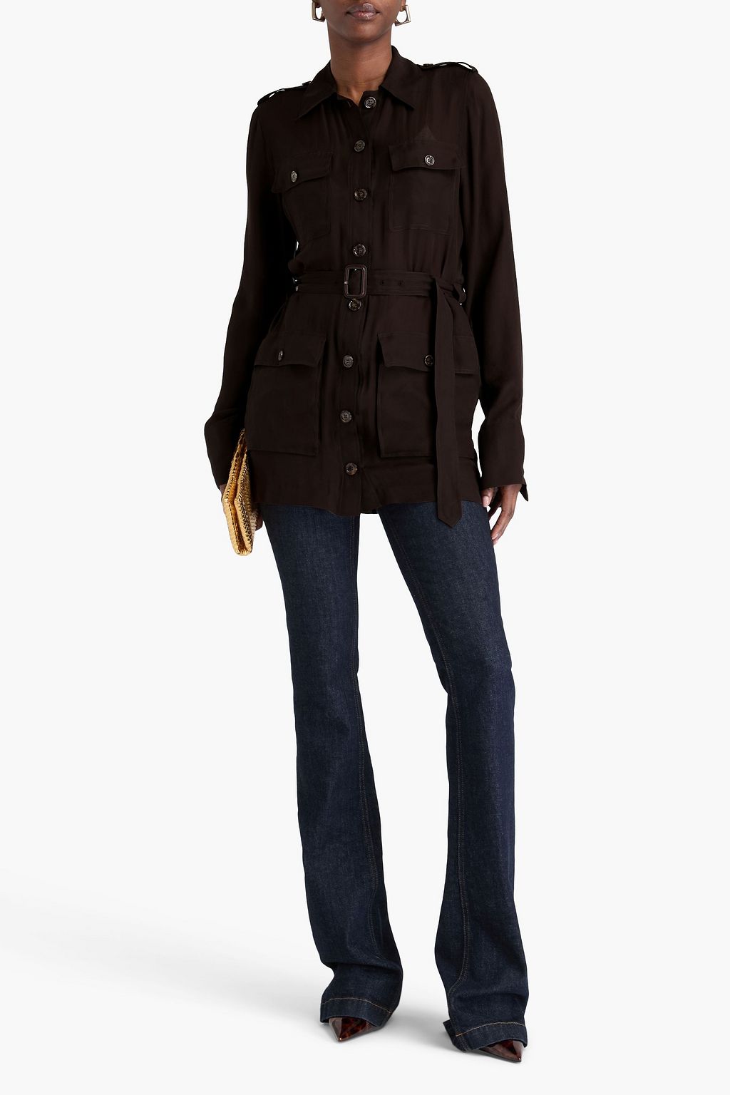 SAINT LAURENT Belted silk-chiffon jacket