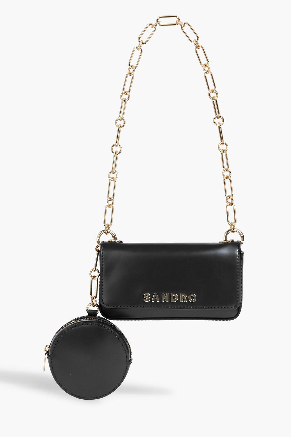 Sandro Leather Shoulder Bag In Black