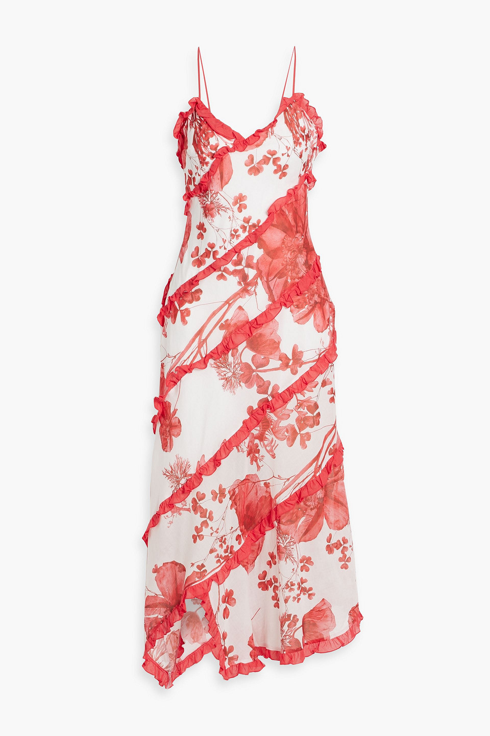 Charo Ruiz Ninay Ruffled Floral-print Cotton-blend Voile Midi Dress