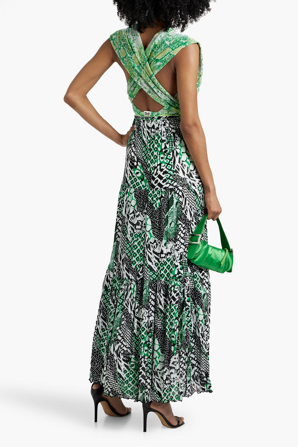 Diane Von Furstenberg Drew Tiered Snake-print Mesh Maxi Dress