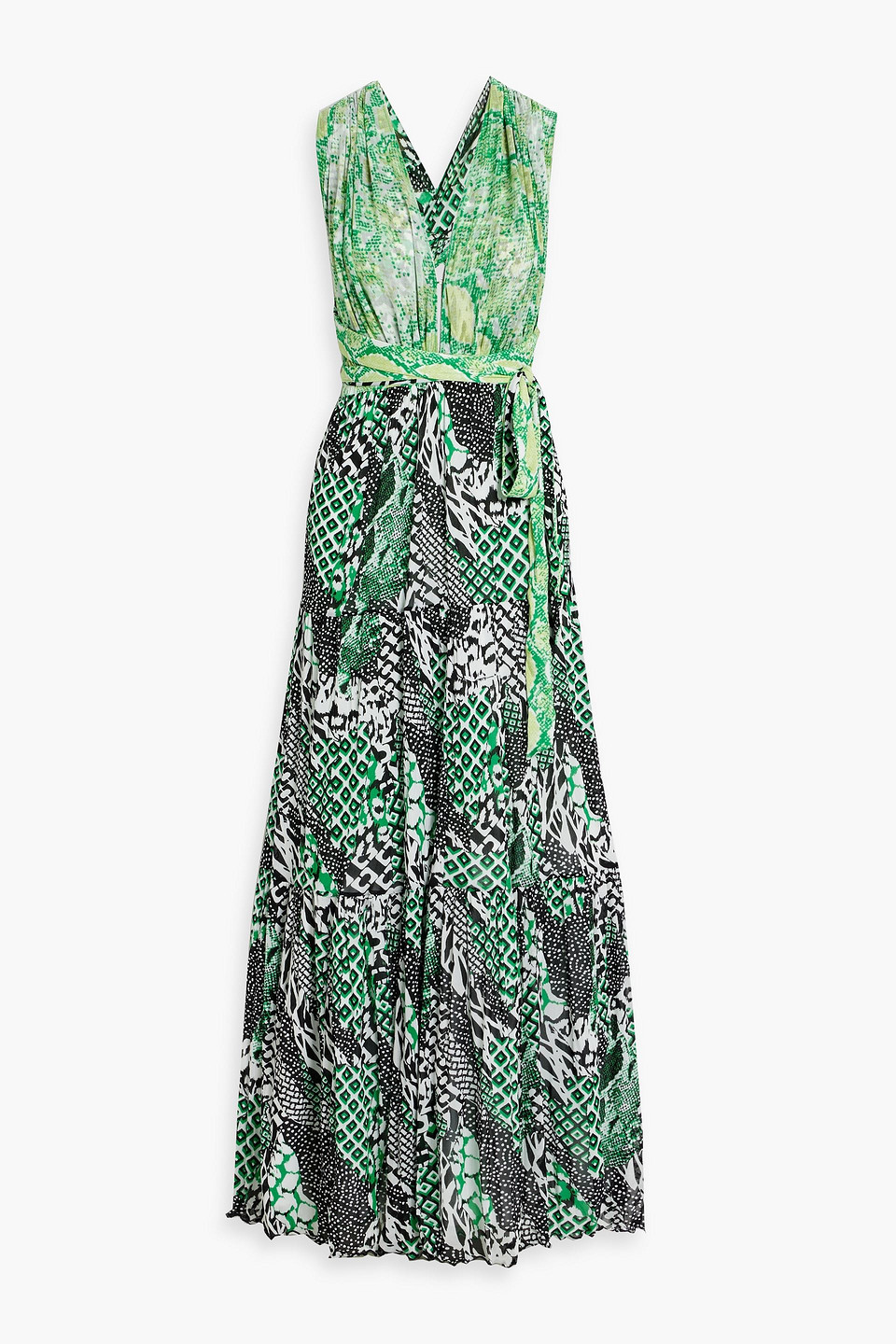 Diane Von Furstenberg Drew Tiered Snake-print Mesh Maxi Dress