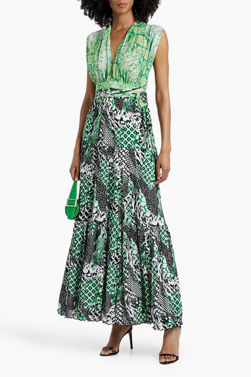 DIANE VON FURSTENBERG Drew tiered snake-print mesh maxi dress