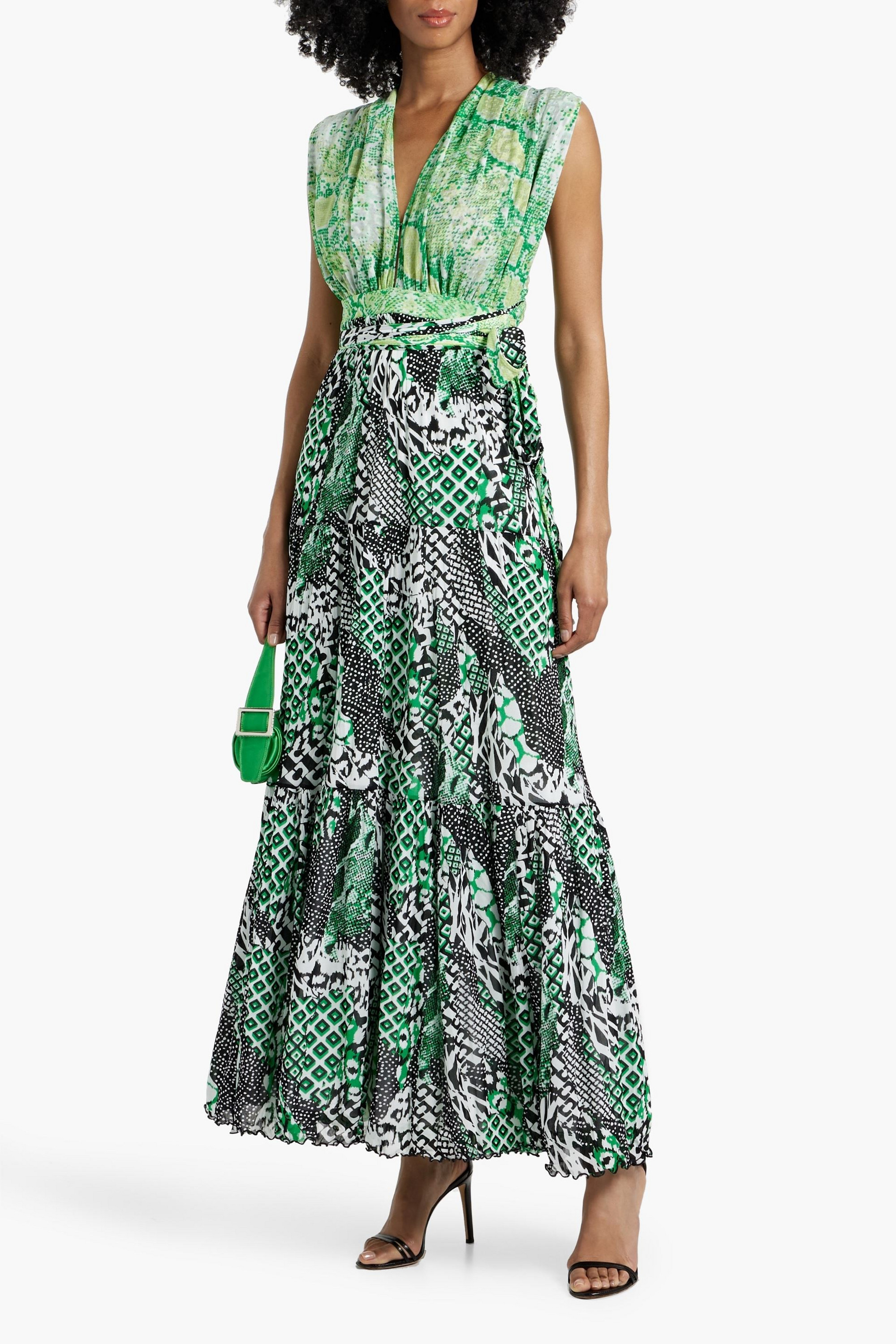 Diane von Furstenberg - Drew tiered snake-print mesh maxi dress | Plush