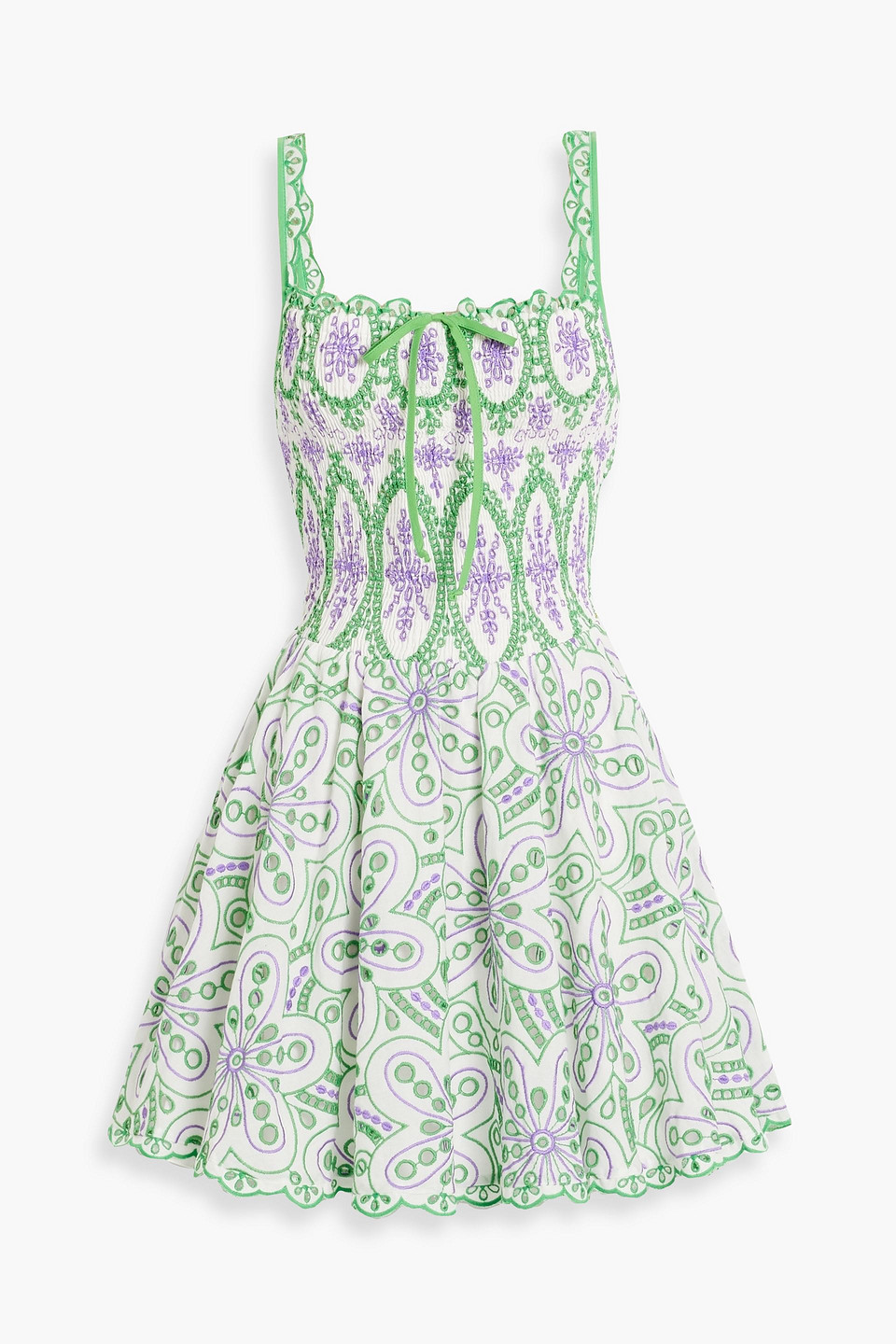 Charo Ruiz Lina Shirred Broderie Anglaise Cotton-blend Mini Dress