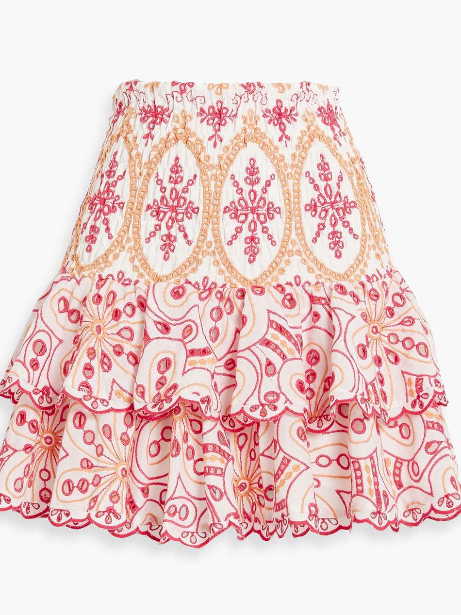 noa ruffled broderie anglaise cotton-blend mini skirt