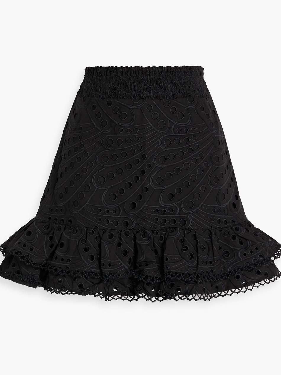 mallorca ruffled broderie anglaise cotton-blend mini skirt