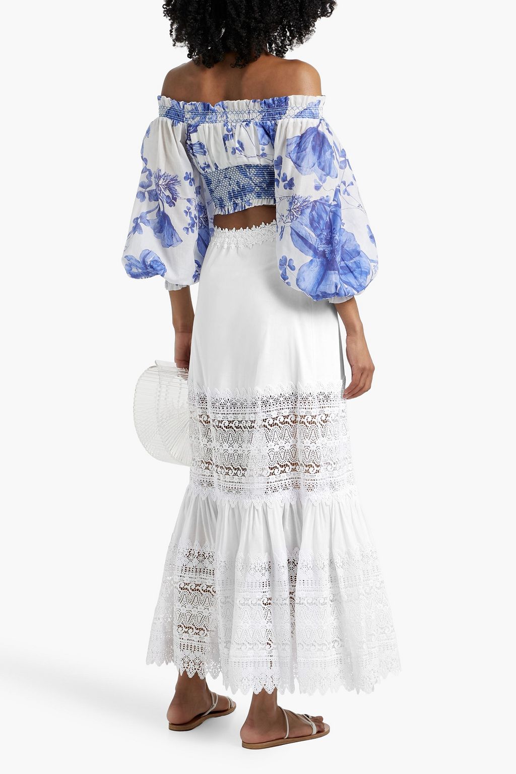 CHARO RUIZ IBIZA Viola guipure lace-paneled cotton-blend voile maxi skirt